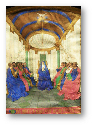 The Holy Spirit appeared in the form of a Dove upon Mary and the Apostles